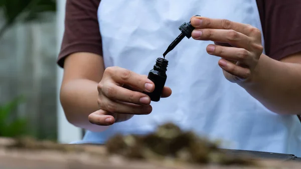 Wetenschapper test Canabis Oil in het lab — Stockfoto