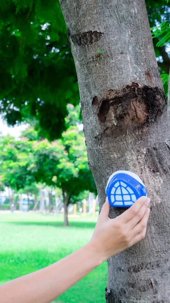Draag een masker om vervuiling van de boom te voorkomen — Stockfoto