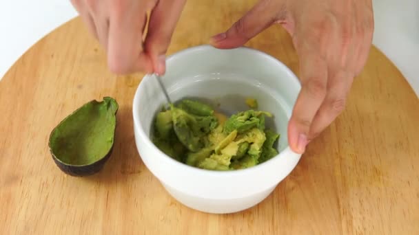 Chef Cooking Avocado Fruit Kitchen — Stock Video