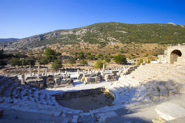 View from the upper rows of the ancient Roman theater in Ephesus.