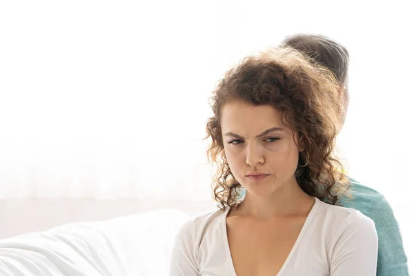 Couple having problems in relationship, Young upset girl sitting — Stock Photo, Image