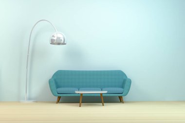 Kanepe ve lamba ile Modern oturma odası iç, masa, 3d renderi