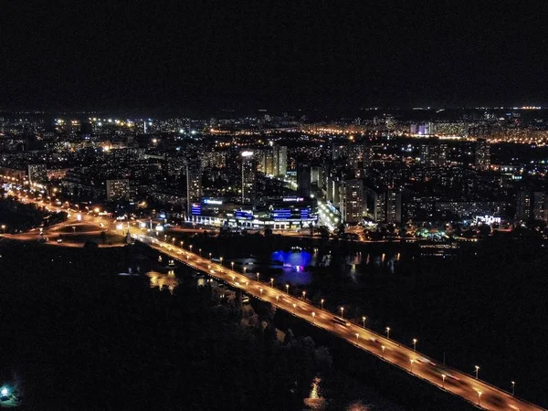 Podolriver Kijów Ukraina Noc Most — Zdjęcie stockowe