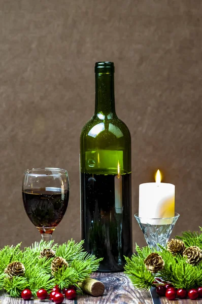 Red Wine Christmas Setting — Stock Photo, Image