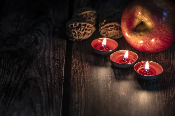 Kerst Appels Kaarsen — Stockfoto