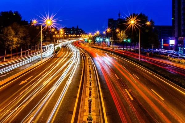 Vista Noturna Yatai Street Viaduct Cidade Changchun — Fotografia de Stock