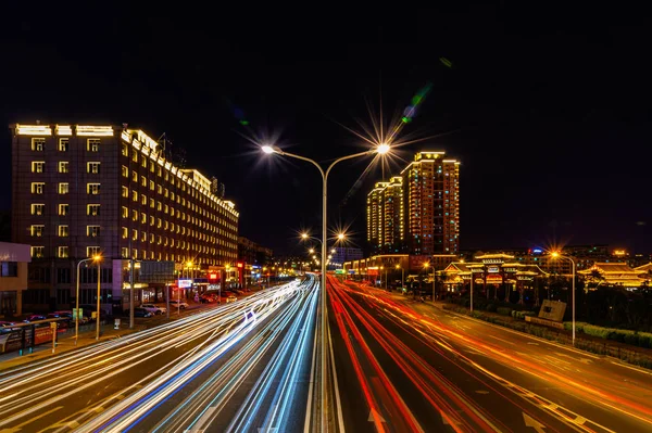 Vista Noturna Yatai Street Viaduct Cidade Changchun — Fotografia de Stock