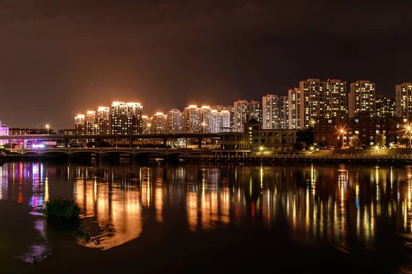 Éjszakai Kilátás Yitong River Changchun Kína — Stock Fotó
