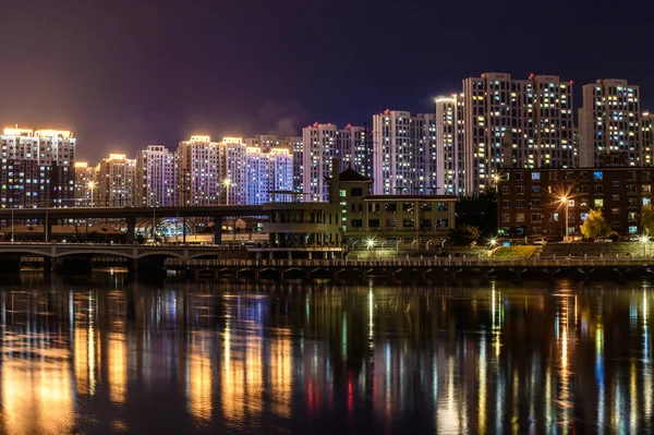 Widok Nocny Yitong River Changchun Chiny — Zdjęcie stockowe