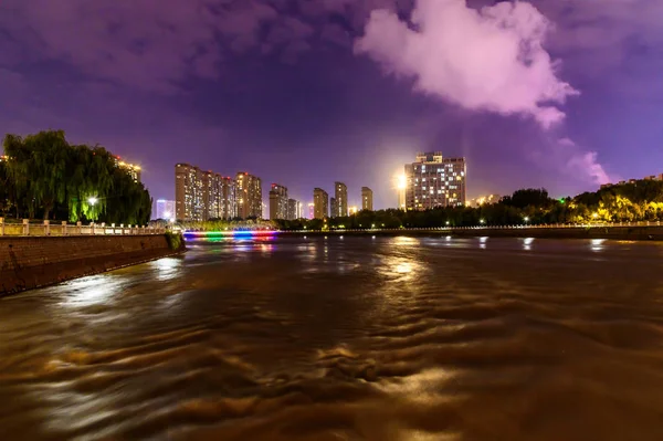 Vista Nocturna Del Río Yitong Changchun China —  Fotos de Stock