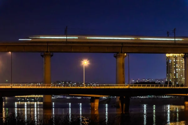 Vue Nuit Fleuve Yitong Changchun Chine — Photo