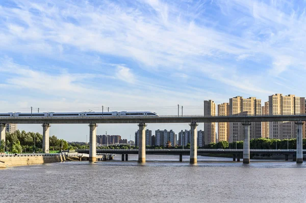 Виадук Реки Итонг Высокоскоростной Железнодорожный Ландшафт Чанчуне Китай — стоковое фото