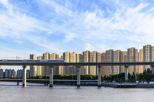 Viaducto Del Río Yitong Paisaje Ferroviario Alta Velocidad Changchun China — Foto de Stock