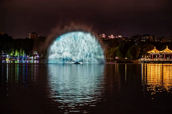 Rideau Eau Holographique Spectacle Lumière Dans Parc Nanhu Changchun Chine — Photo