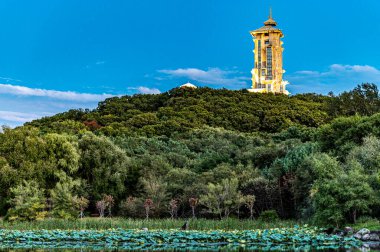 Çin Changchun 'daki Jingyuetan Ulusal Orman Parkı' nın manzarası.