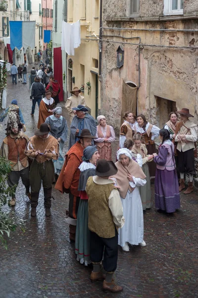 Taggia Italia Marzo 2018 Participantes Fiesta Disfraces Medieval Histórica Ciudad — Foto de Stock