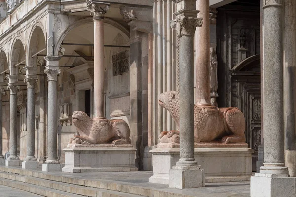 Statue Lion Dans Cathédrale Crémone Italie — Photo