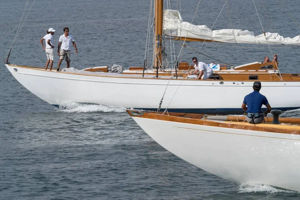 Imperia Italien September 2018 Crew Members Board Sailing Boat Racing — Stockfoto