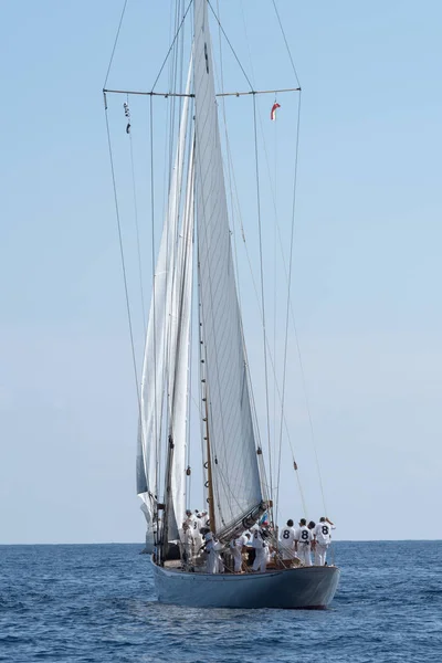 Imperia Italia Septiembre 2018 Miembros Tripulación Bordo Velero Durante Las — Foto de Stock