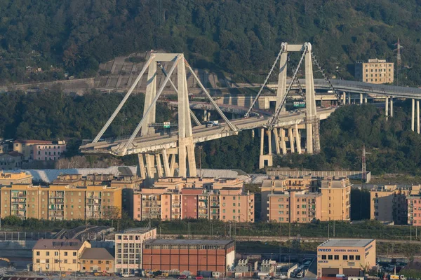 Génova Italia Octubre 2018 Agosto Puente Morandi Génova Derrumbó Enviando — Foto de Stock