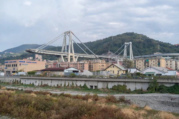 Génova Italia Octubre 2018 Agosto Puente Morandi Génova Derrumbó Enviando — Foto de Stock