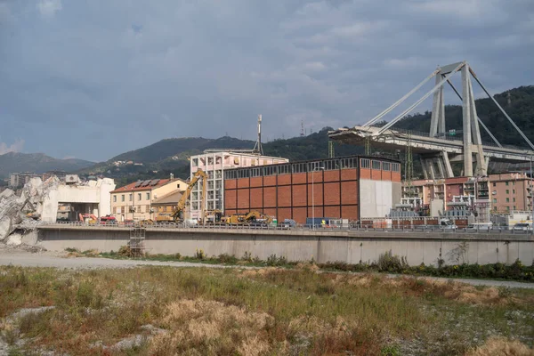 Génova Italia Octubre 2018 Agosto Puente Morandi Génova Derrumbó Enviando — Foto de Stock