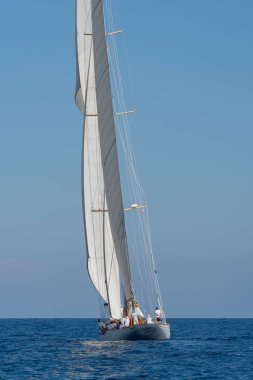 Imperia, İtalya - 7 Eylül 2018:Sailboat Paneray Klasik yatlar Challenge, yarışlar Imperia üzerinde yarış sırasında