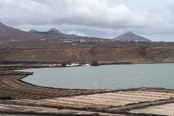 Lagoa Evaporação Sal Natural Ilha Lanzarote Salinas Janubio Ilhas Canárias — Fotografia de Stock