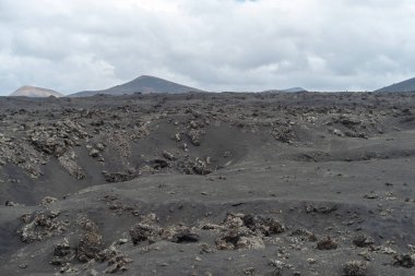 Kayalık volkanik manzara, Lanzarote, Kanarya Adaları, İspanya