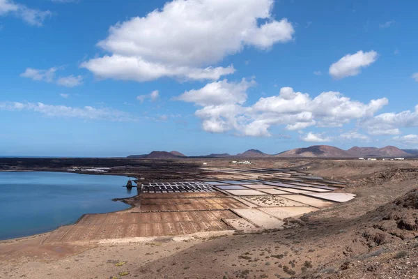 Lagoa Evaporação Sal Natural Ilha Lanzarote Salinas Janubio Ilhas Canárias — Fotografia de Stock