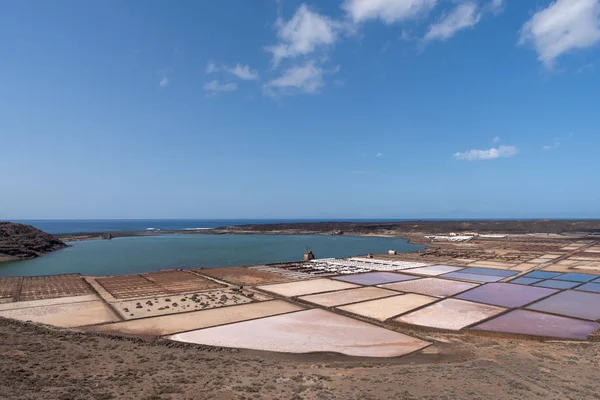 Lagoa Evaporação Sal Natural Ilha Lanzarote Salinas Janubio Ilhas Canárias — Fotografia de Stock