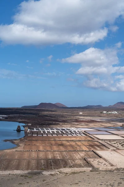 Lagoa Evaporação Sal Natural Ilha Lanzarote Salinas Janubio Ilhas Canárias — Fotografia de Stock