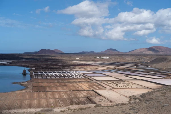 Lagoa Evaporação Sal Natural Ilha Lanzarote Salinas Janubio Ilhas Canárias — Fotografia de Stock