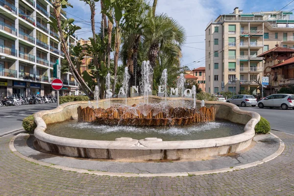San Remo welcome sign public fountain — Stock Photo, Image