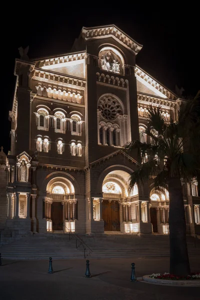 Monaco kathedraal in de nacht — Stockfoto