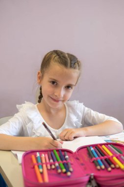 İlkokul öğrencisi sınıfta.