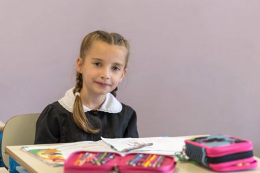 İlkokul öğrencisi sınıfta.