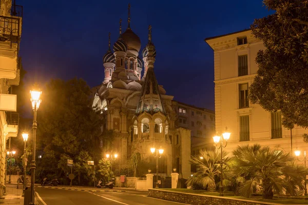 Russian orthodox church by night, San Remo, Italy — Stock Photo, Image