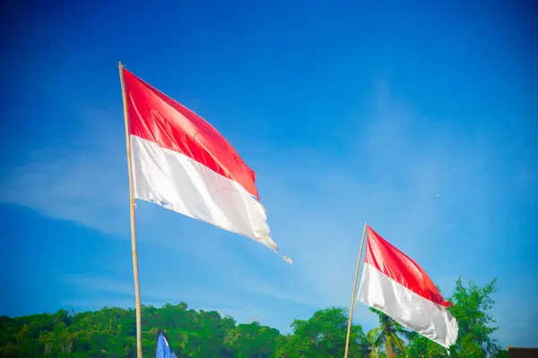 Ινδονησιακά Σημαία Κοντά Στον Ωκεανό Στο Μπαλί Της Ινδονησίας Μπαλί — Φωτογραφία Αρχείου