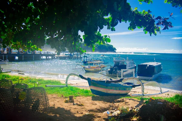 Łodzie Oceanu Pobliżu Wschodniej Stronie Wyspy Bali Indonezja Bali Jest — Zdjęcie stockowe