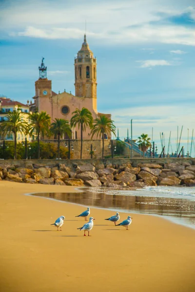 Spanish Beach Resort Barcelona España Zona Sitges Conocida Como Ciudad Imágenes de stock libres de derechos