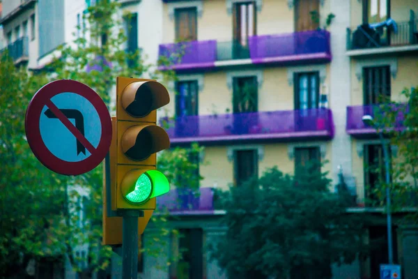 Verkeerslicht Van Barcelona Spanje Barcelona Een Stad Gelegen Oostkust Van — Stockfoto