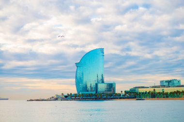 Barcelona, İspanya 'daki Barceloneta plajı. Barcelona, İspanya 'nın doğu kıyısında yer alan bir Artistik şehir olarak bilinir.