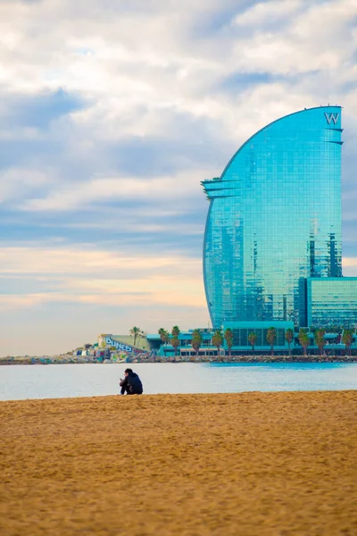 Plaża Barceloneta Barcelonie Barcelona Jest Znana Jako Artystyczne Miasto Położone — Zdjęcie stockowe