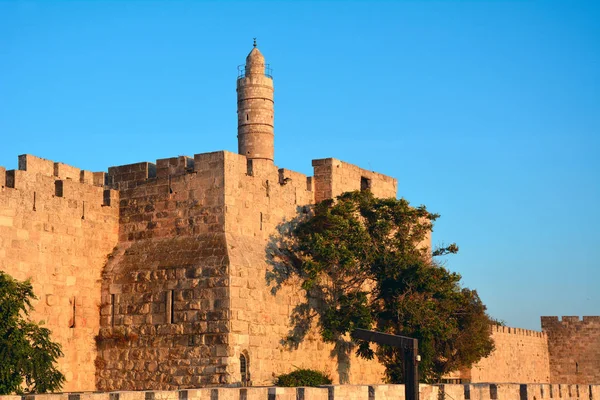 在夕阳的光线下 耶路撒冷的旧城墙 耶路撒冷 以色列 — 图库照片