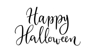 Mutlu cadılar bayramı modern el yazısı afişleri. Güzel el yazısı harfler. Bayram kutlaması kartı. Basit baskı tasarımı. Arkaplanda vektör illüstrasyonu