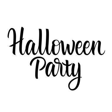 Cadılar Bayramı Partisi afişi. Tebrik kartları, posterler, baskı tasarımları için basit fırça modern harfler. Beyaz arkaplanda siyah vektör el yazısı