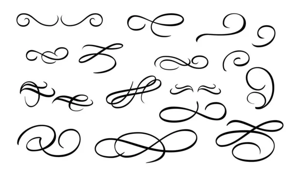 Flourish Calligraphy Cursive Swirl Set Simple Swash Element Vector Vintage — Stock Vector