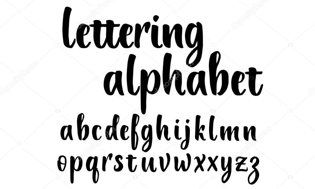 Lettering alphabet for designers. Simple vintage handwritted calligraphy font. Vertical font on white background