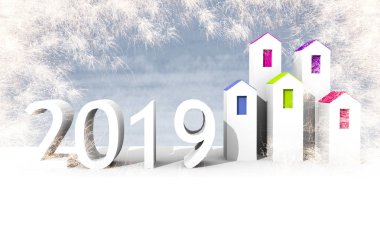 Pırıl pırıl yeni yıl arka plan ile stilize evleri